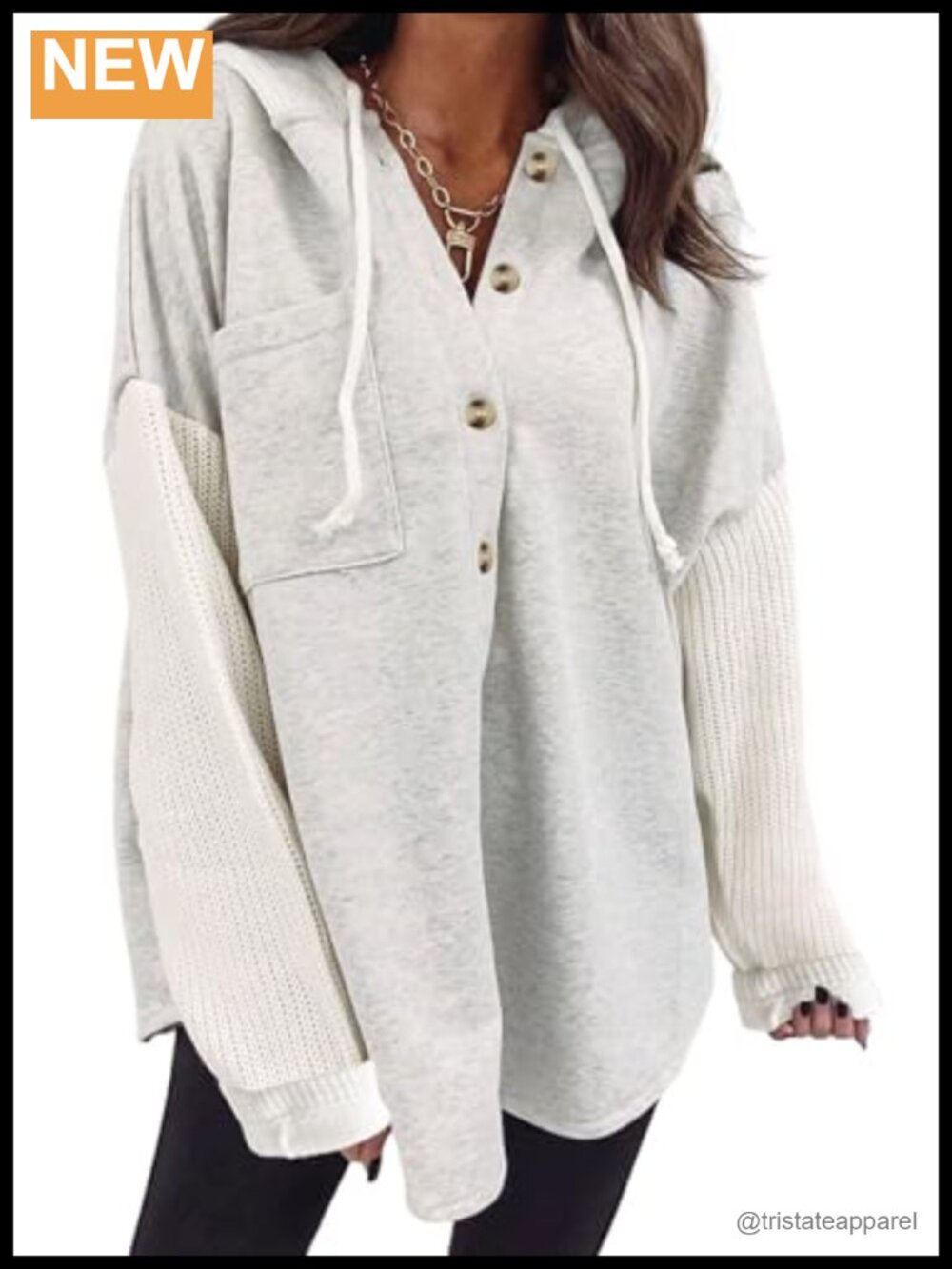Oversized Hooded Sweatshirt Loose Fit Casual Button Hoodie with Pockets